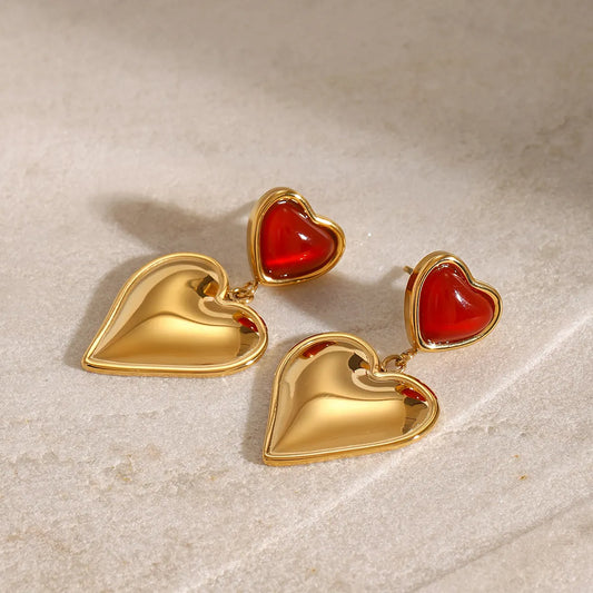 Red Agate Heart Earrings