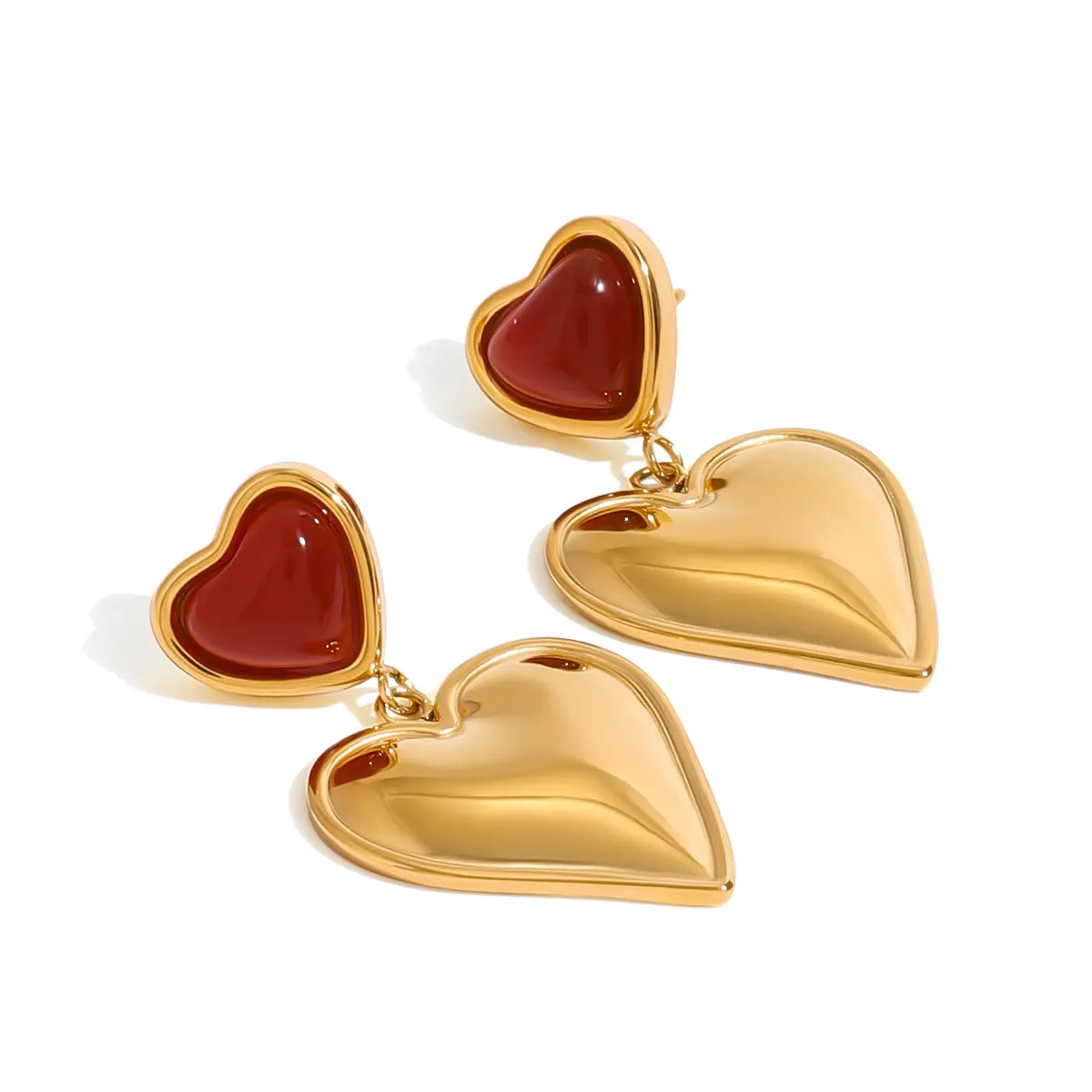 Red Agate Heart Earrings
